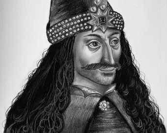 Original Charcoal Drawing of Vlad Dracula, Charcoal Wall Art, Vlad Tepes Drawing on Paper, Handmade Drawing by GizemAytac