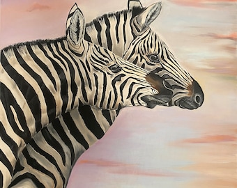 Large Zebra Painting: Original Oil on Canvas, African Wildlife Art (39 x 31 Inches)