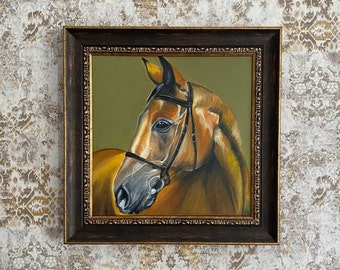 Original Ölgemälde braunes Pferd Portrait, braunes Pferd Wandkunst, Pferd Zimmer Dekor, gerahmte Leinwand fertig zum Aufhängen, handgemachtes Ölgemälde
