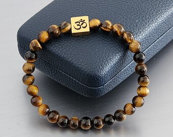 Bracelet en pierre naturelle, Œil-de-tigre, bracelet méditation, bracelet yoga, bracelet guérison, bracelet homme, 6 mm