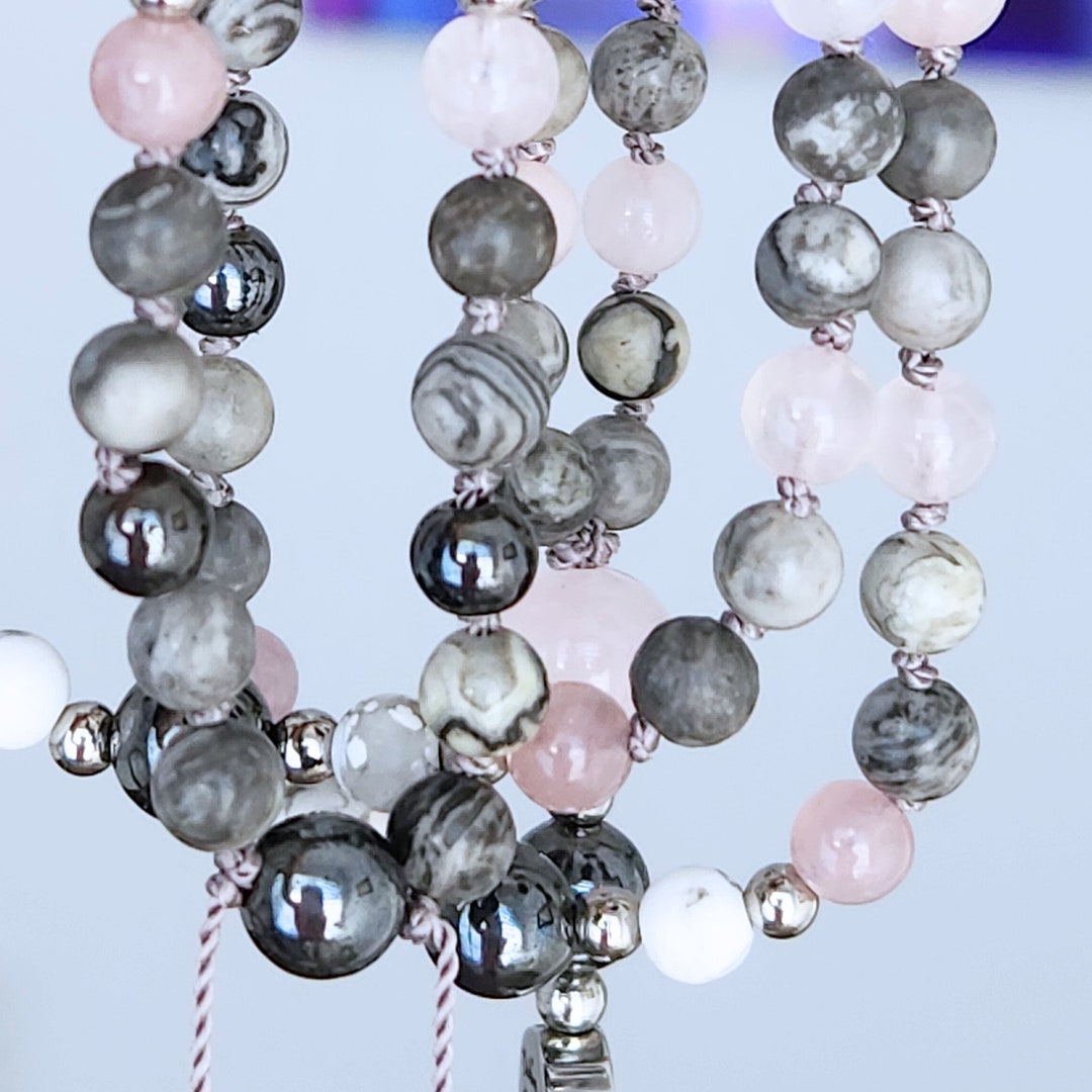 Collier Chapelet Homme/femme – Pierres Naturelles Onyx Et Hématite, Magnétique, France