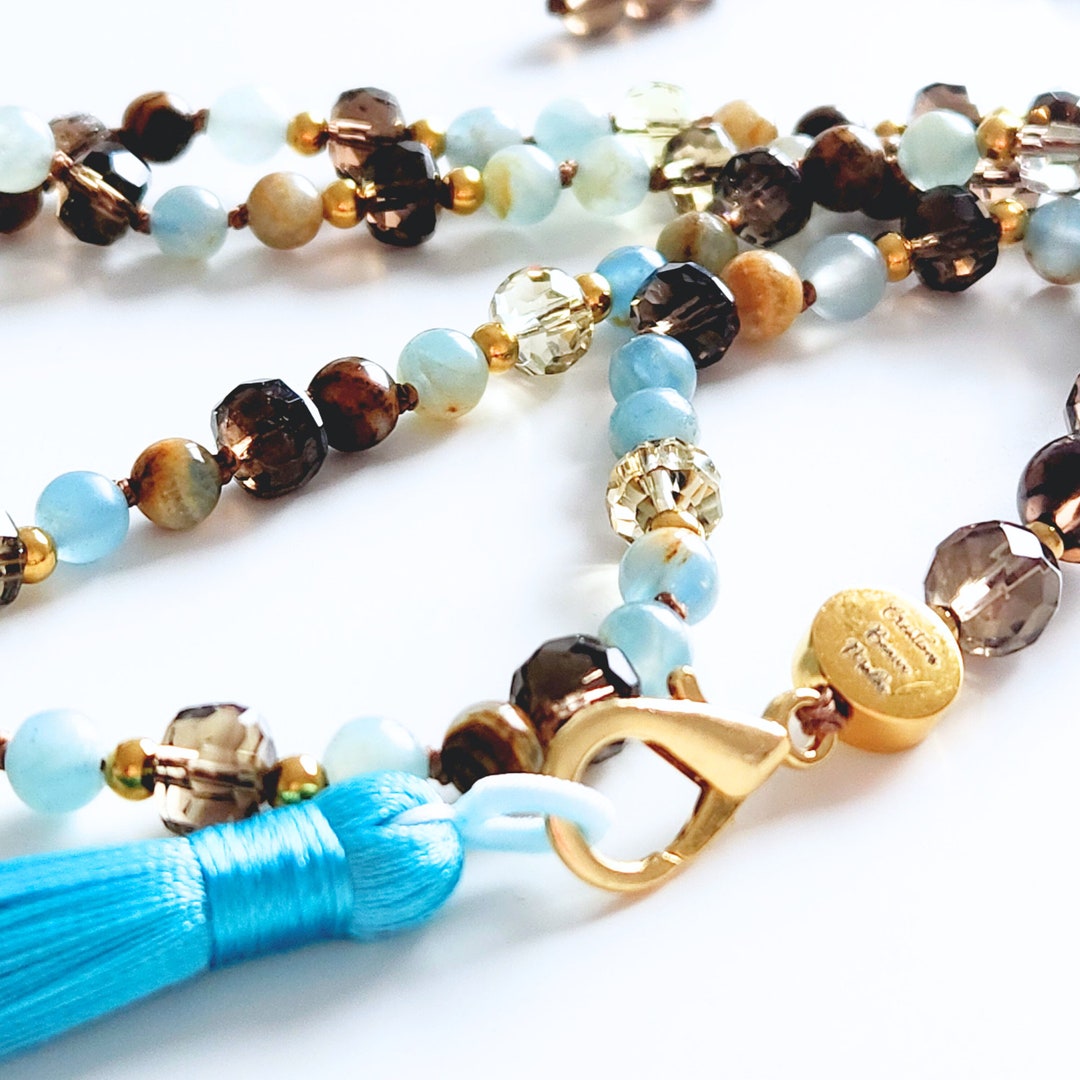 Collier Mala 108 Perles En Pierres Naturelles | Rhodochrosite & Labradorite | Longueur ~84 Cm - COAI