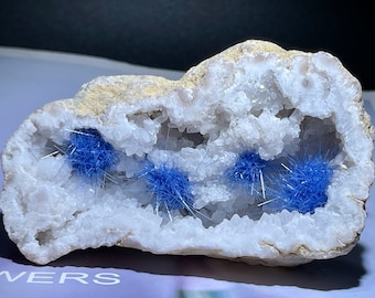 White geode Specimen, quartz cluster,Goethite,Blue copper ore,Quartz Crystal cluster,Mineral specimen,Energy crystal gift 1PC