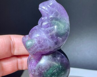 3.1'+ Natural Fluorite quartz crystal hand carved crystal Frog surprised gift 1pc