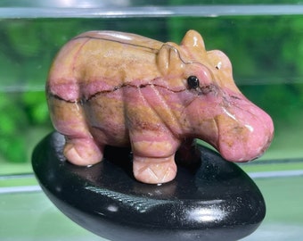 2.1''+Natural Rhodonite quartz,quartz crystal,hand carved,crystal hippopotamus,hippopotamus skull,New Year gift 1pc