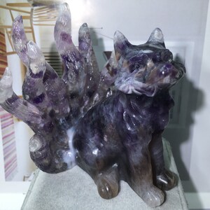 3.8'' Natural Dreamy Amethyst quartz,quartz crystal,hand carved,crystal Nine-tailed fox,healing reiki,crystal gift 1pc image 5