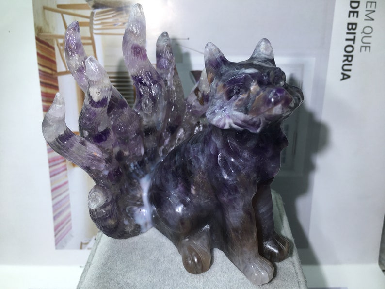 3.8'' Natural Dreamy Amethyst quartz,quartz crystal,hand carved,crystal Nine-tailed fox,healing reiki,crystal gift 1pc image 5