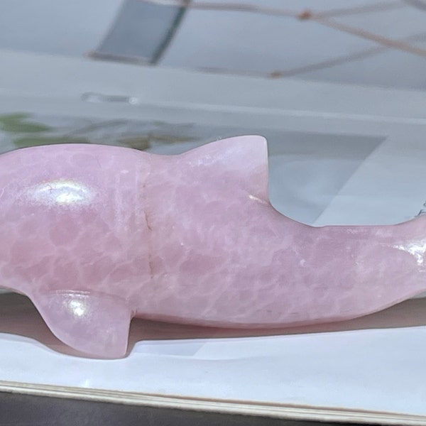 3.4'' Natural pink rose dolphin,quartz crystal skull, hand carved Dolphin, crystal Surprise gift 1pc