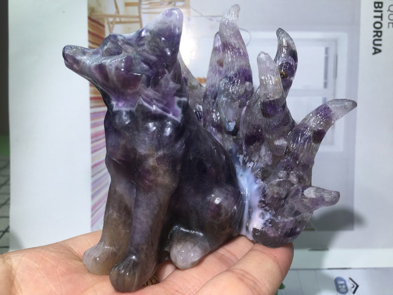 3.8'' Natural Dreamy Amethyst quartz,quartz crystal,hand carved,crystal Nine-tailed fox,healing reiki,crystal gift 1pc image 8