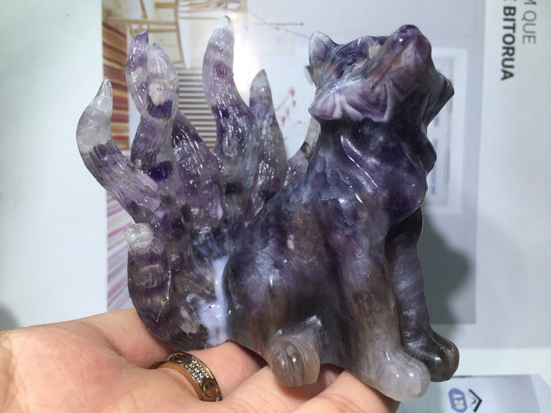 3.8'' Natural Dreamy Amethyst quartz,quartz crystal,hand carved,crystal Nine-tailed fox,healing reiki,crystal gift 1pc image 9