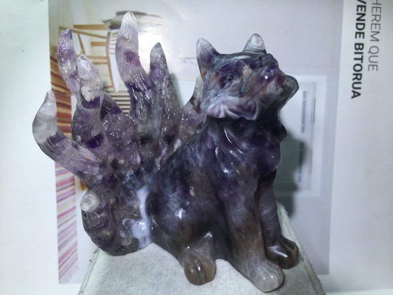 3.8'' Natural Dreamy Amethyst quartz,quartz crystal,hand carved,crystal Nine-tailed fox,healing reiki,crystal gift 1pc image 1