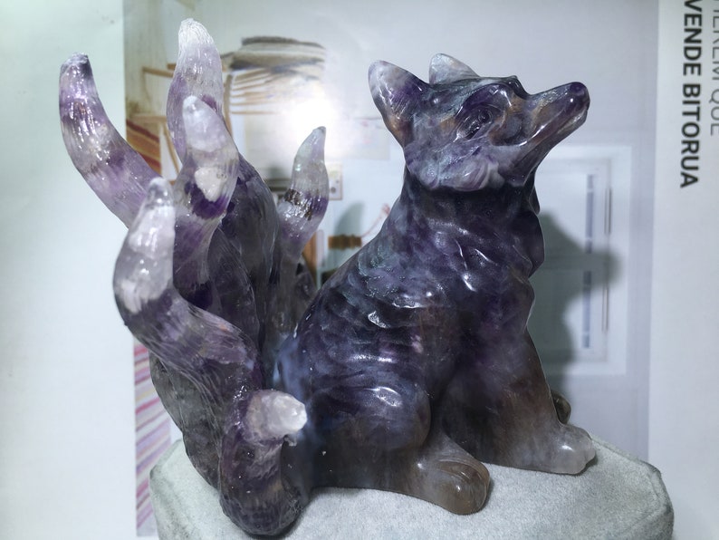 3.8'' Natural Dreamy Amethyst quartz,quartz crystal,hand carved,crystal Nine-tailed fox,healing reiki,crystal gift 1pc image 2
