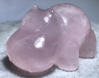 1.4"Natural pink rose quartz crystal hand carved hippo surpsied gift 1pc