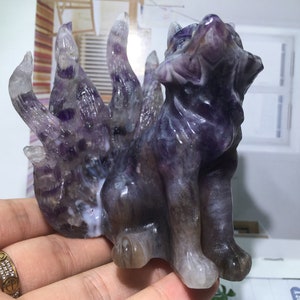 3.8'' Natural Dreamy Amethyst quartz,quartz crystal,hand carved,crystal Nine-tailed fox,healing reiki,crystal gift 1pc image 6