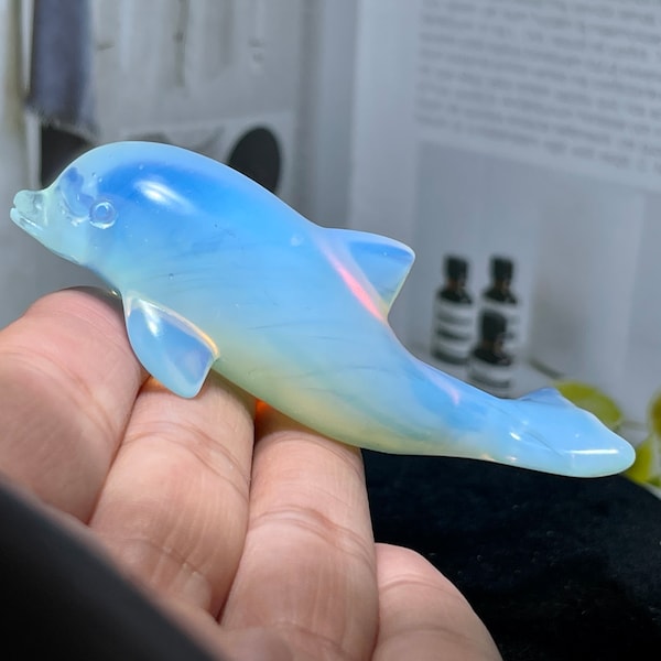 3.4''+ Opal dolphin,quartz crystal skull, hand carved Dolphin, crystal Surprise gift 1pc