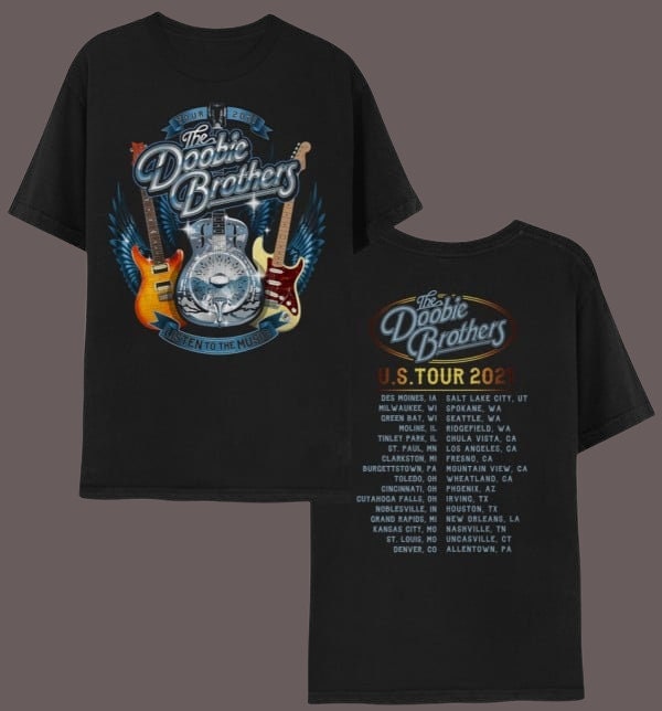 Discover The Doobie Brothers Black 50th Anniversary Tour Double Sided T-Shirt