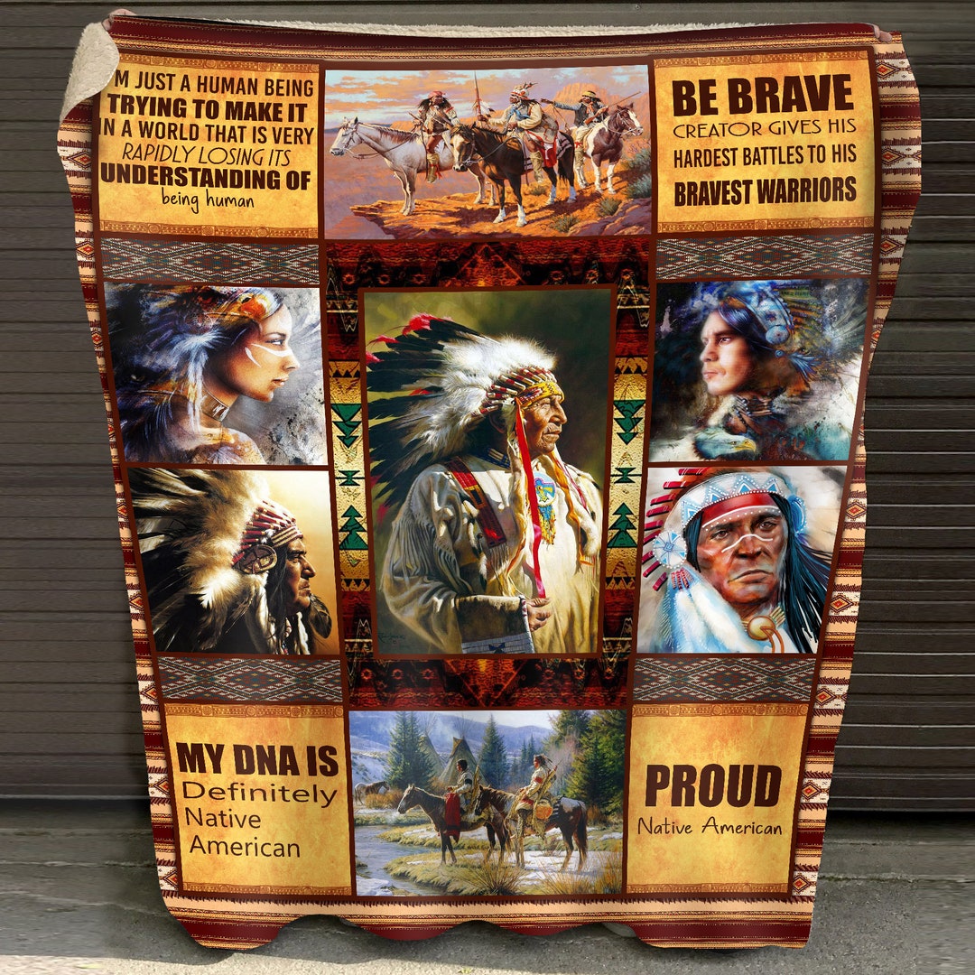 Native Chief Fleece Blanket, Native American Fleece Blanket, Boho Blanket Soft and Warm, Native