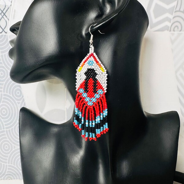 MMIW Native American Beaded Earrings, Handmade Mmiw Fringe Earrings, Native American Earrings, Indigenous Gift For Women, Indigenous Owned