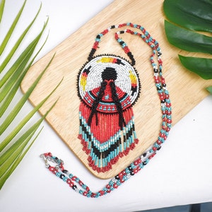 MMIW Indigenous Women Handmade Beaded Necklace Premium, Native Americans Jewelry, Medallion Beaded Necklace, Native American Beaded Necklace