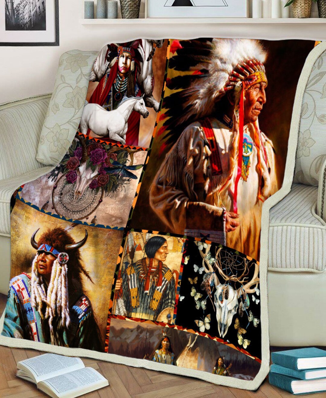 Native Chief Fleece Blanket Native American Fleece Blanket Etsy