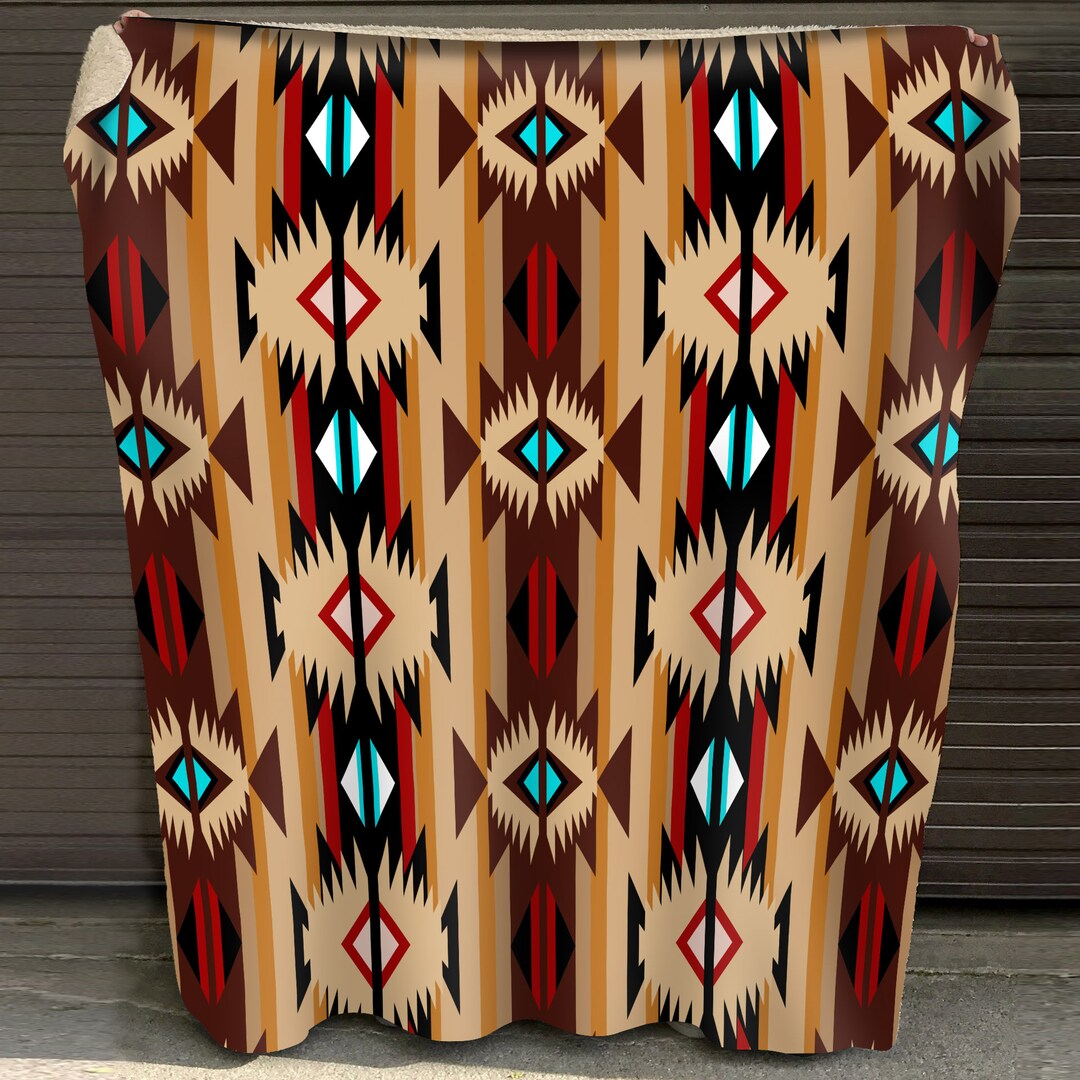 Native American Brown Pattern Fleece Blanket, Native American Style