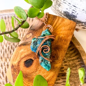 Shattuckite and Chrysocolla Copper Wrapped Pendant – Psychic Powers / Spirit World / Calming / Soothing / Handmade/ Unique - All Chakras