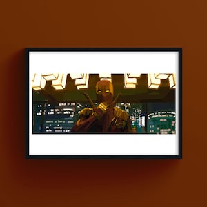 Deadpool Marvel, Illustrazione Urban Pop, Supereroe, Arte Digitale Stilizzata, Stampa Giclée Moderna, Atmosfera Notturna, Arte Eroica Positiva