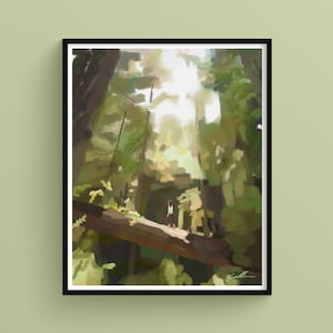 Luce della foresta, Arte della natura rilassante, Illustrazione contemplativa, Stampa giclée artistica, Benessere e libertà, Arte positiva