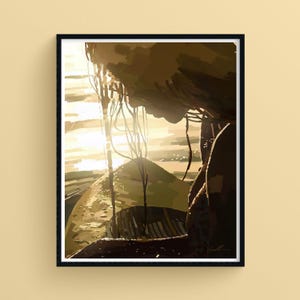 Donna al sole, arte emozionale contemplativa, illustrazione di luce dorata, stampa giclée di belle arti, benessere e introspezione