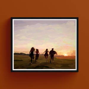 Tramonto, Arte emozionale positiva, Illustrazione di libertà e amicizia, Stampa giclée artistica, Slancio vitale, Antidepressione