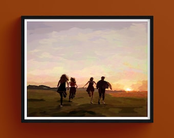 Sunset, Emotional Positive Art, Illustration of Freedom and Friendship, Fine Art Giclée Print, Vitality, Anti-Depression