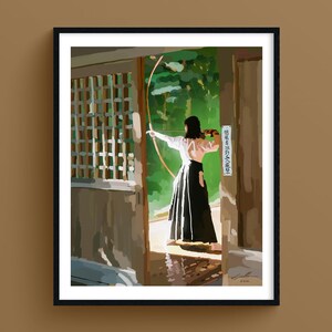 Bow, Feminine Zen Art, Japanese Illustration, Fine Art Giclée Print, Serenity and Focus, Positive Art for Depression Relief