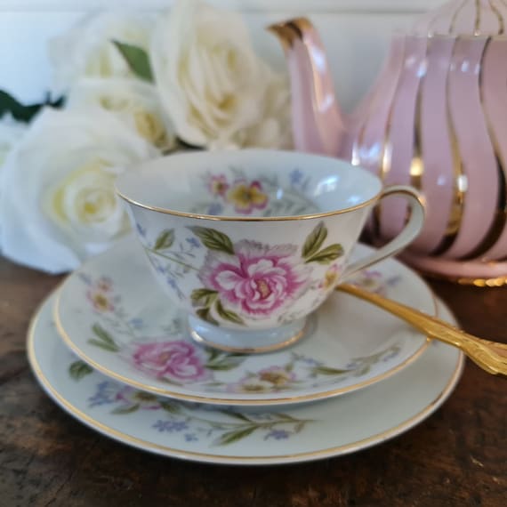 Gorgeous Vintage Pink Noritake Norma Tea Trio. High Tea, Bridal