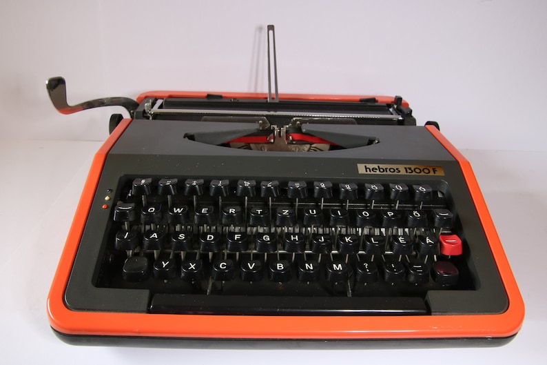 Vintage Hebros 1300F black and red typewriter image 1