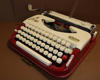 Vintage Princess 300 Red-cream typewriter with red case 50s