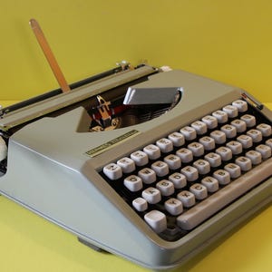 Rare Hermes Baby Script Cursive Typewriter Swiss Portable Grey  with Case Working Vintage