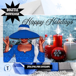 Weihnachtskarten Digital, druckbare Karten, Urlaubskarten, Afroamerikaner, schwarze Frauen, schwarze Weihnachtskarten, vertikale Faltkarte