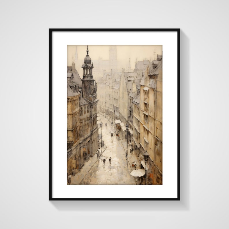 Picture Idea: Vintage Cityscape Art Print Urban Design Skyline Landscape With