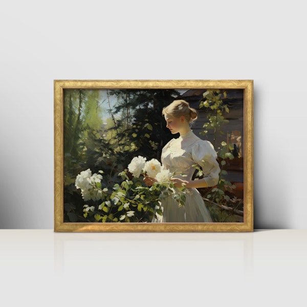 Blooming Beauty: Floral Wedding Dress in Nature - Vintage Printable Wall Art
