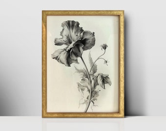 Beautiful Flower Print for Vintage Wall Art: Digital Downloadable Illustrations of Artistic Herbaceous Plant and Petals