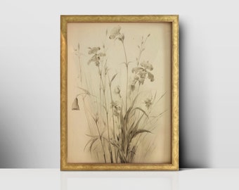 Vintage Floral Art Print: Delicate Flowering Twig Illustration | Digital Downloadable Wall Art