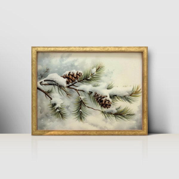 Winter Wonderland: Larch Tree Branch Covered in Snow - Printable Wall Art