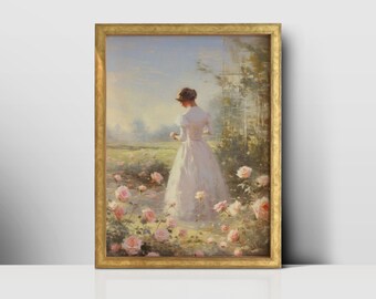 Happy People in Nature: Vintage Wall Art of a Flower-Filled Meadow and Dreamy Sky - Digital Prints for Downloadable Art