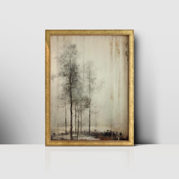 Vintage Forest Print - Atmospheric Landscape with Trees & Water - Digital Download for Printable Wall Art