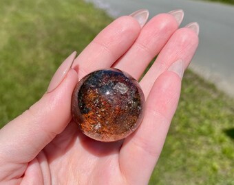 Fiery Garden Quartz Sphere: Red Lodolite Inclusion Crystal, Brazil