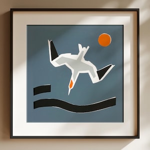 Diving Gannet hand printed linocut print - UK birds - Wall Art - Birds - Abstract and Minimal - Modern Print - Relief print - Coastal sea