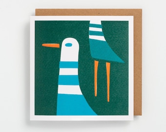 Bird art greeting card - abstract and minimal. Blank inside ( 15cm square )