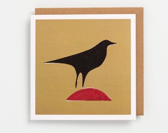 Crow art greeting card - abstract and minimal. Blank inside ( 15cm square )