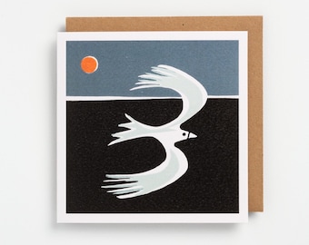 Bird in flight art greeting card - abstract and minimal. Blank inside ( 15cm square )