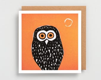 Owl bird art greeting card - abstract and minimal. Blank inside ( 15cm square )
